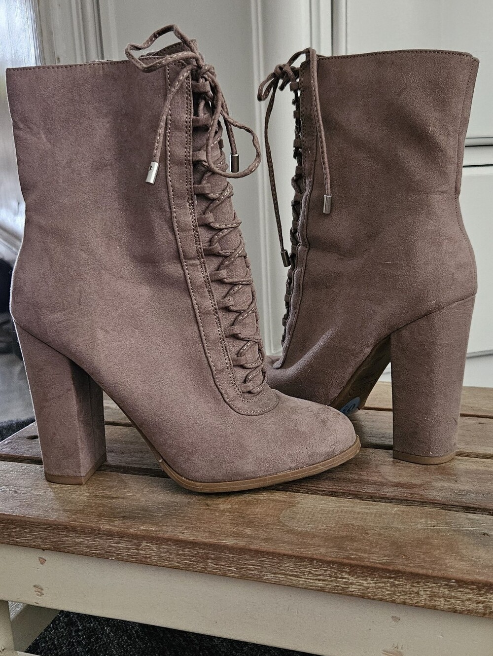 Carlos Lace-Up Suede Block Heel Boot in Taupe - Picture 4 of 5